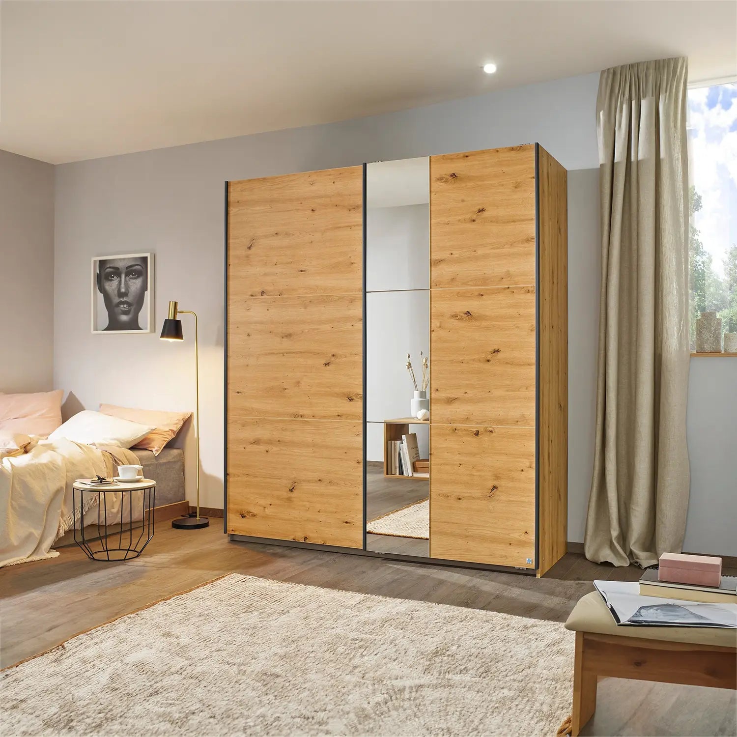 Smart Small Artisan Oak Sliding Door Wardrobe