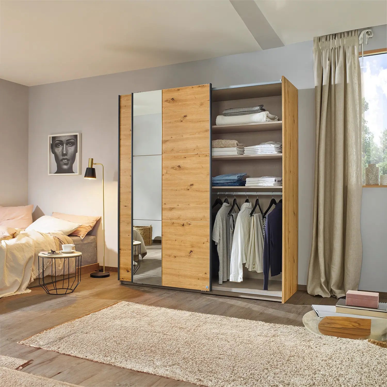 Smart Small Artisan Oak Sliding Door Wardrobe