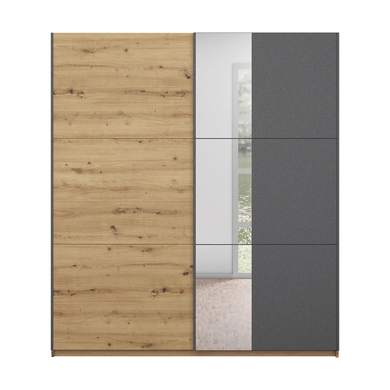 Smart Small Artisan Oak & Metallic Grey Sliding Door Wardrobe