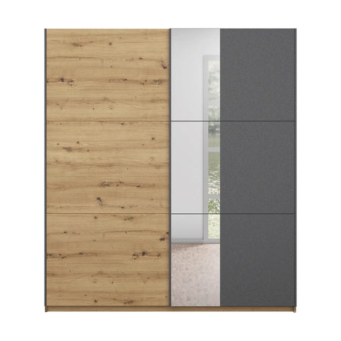 Rauch Smart Small Artisan Oak and Metallic Grey Sliding Door Wardrobe, Dimensions: Width 175cm Height 197cm Depth 59 cm, Free Delivery and Assembly By Pendle Village Furniture - 003