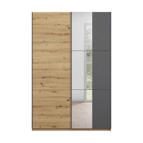 Rauch Smart Small Artisan Oak and Metallic Grey Sliding Door Wardrobe, Dimensions: Width 131cm Height 197cm Depth 59 cm, Free Delivery and Assembly By Pendle Village Furniture - 003