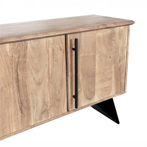 Lucio 3 Door Sideboard, wood with black angular base and handles. Matching Furniture Available - Close up detail of sideboard 