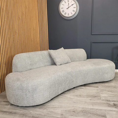 Margot Curved Grey Boucle 3 Seater Sofa, also available in White, Black and Oatmeal Beige - Lifestyle Image