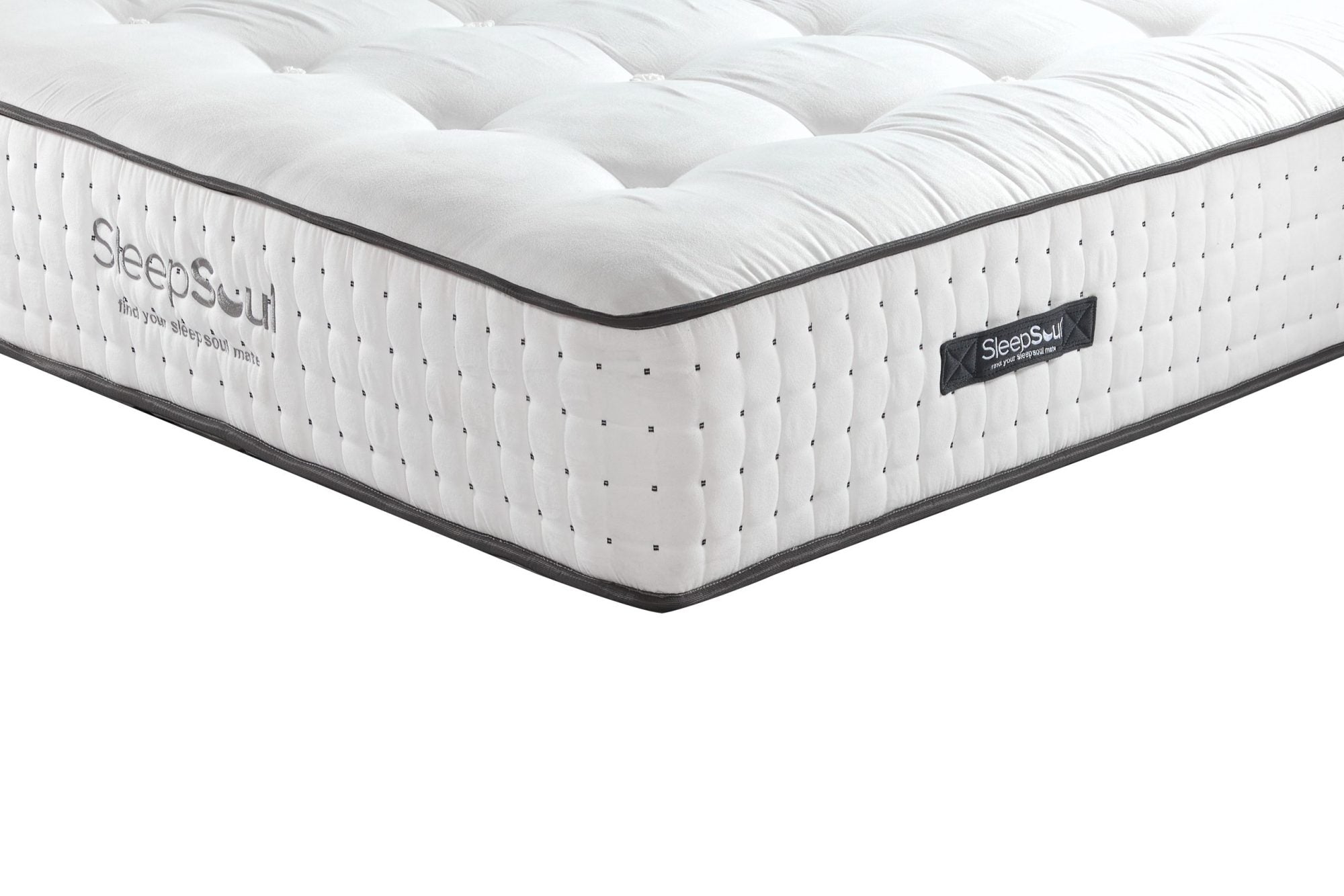 SleepSoul Harmony 1000 Pocket Sprung Tufted Mattress, Experience supreme comfort with memory foam, convoluted foam, and 1000 pocket springs. Size, Single, Double, King and Super King or Small Double. 10-year warranty - Corner