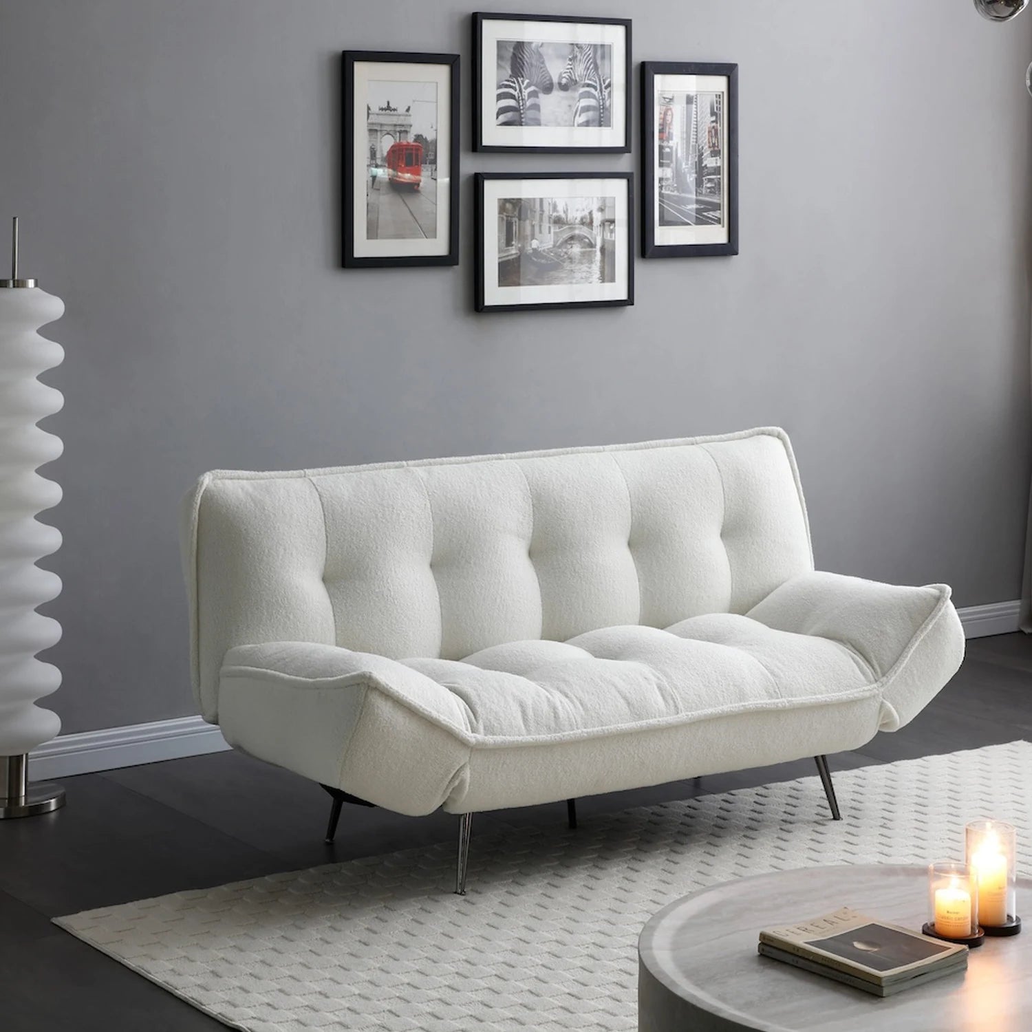 Sofia Cream Fabric 3 Seater Sofa Bed