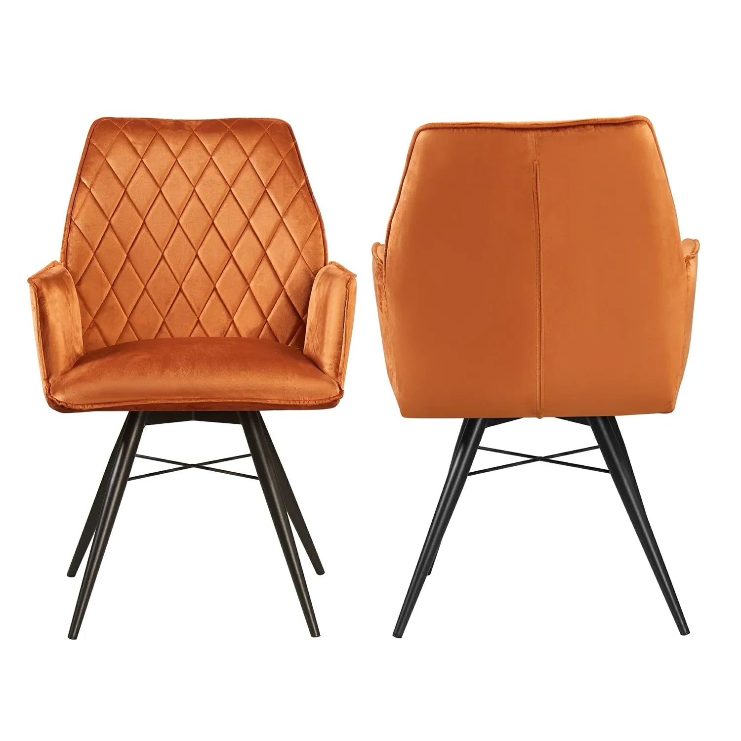 Solaris Burnt Orange Velvet Swivel Dining Chairs, Set of 4