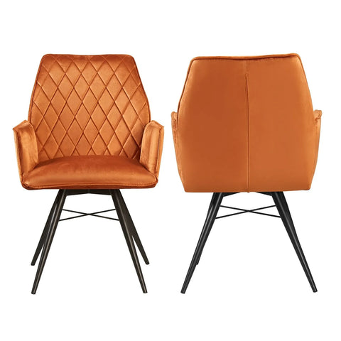 Solaris Burnt Orange Velvet Swivel Dining Armchairs