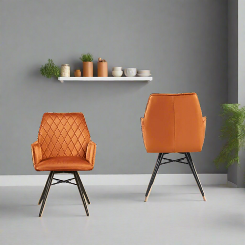 Solaris Burnt Orange Carver Velvet Swivel Dining Chairs