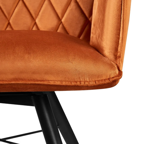 Solaris Burnt Orange Velvet Swivel Dining Armchairs, Set of 4 or Set of 6 Chairs, Modern Luxurious dining chairs, free delivery - Close Up