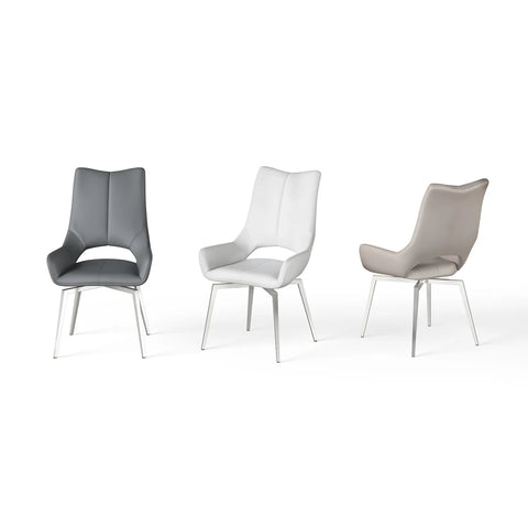 Spinello Swivel Leather Dining Chairs, Choice of colour Grey, White and Taupe. 