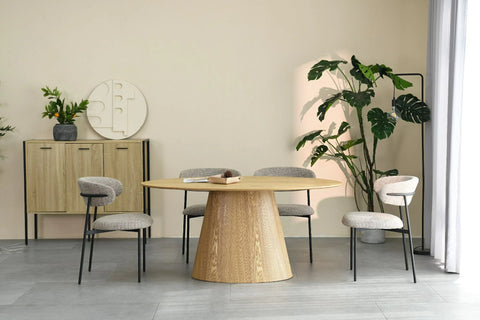 Oval Natural Wood Grain Dining Table and 4 Oatmeal Tweed Effect Dining Chairs. Also available with Natural Linen chairs-Lifestyle-Image