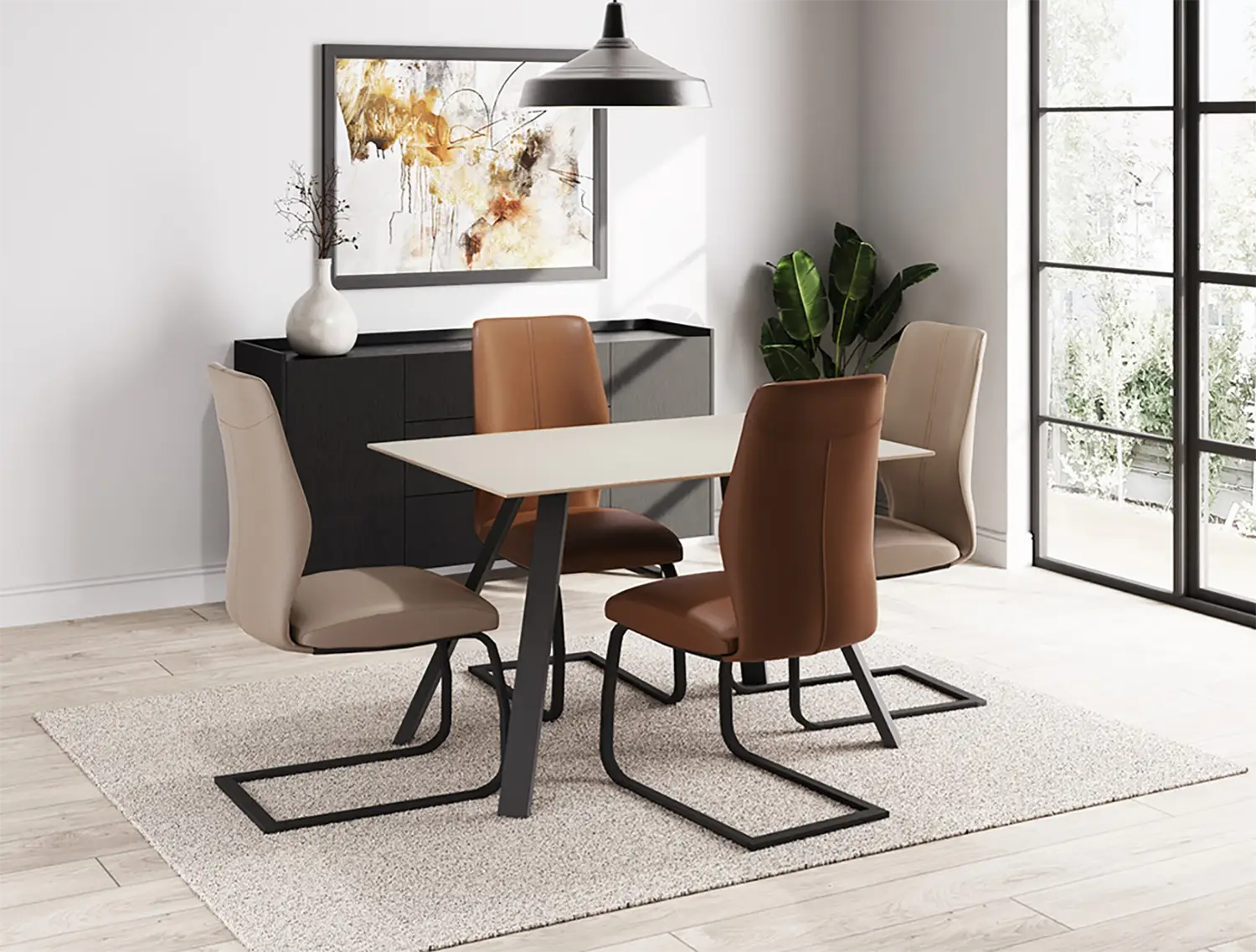 Set of 4 Quinlan Taupe Dining Chairs with Black Legs