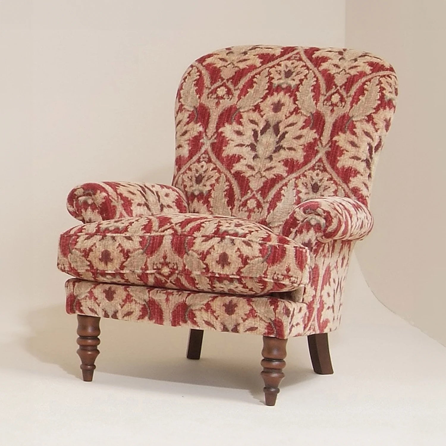 Elgar Tetrad Highback Chair in Enigma Claret Fabric, also available in Grand, Midi and Snuggler Sofa - Side Angle Of Chair Image 