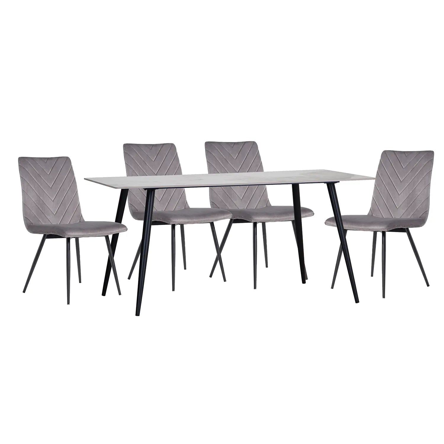 Theo 1.6M White Sintered Stone Dining Table with 4 Chairs