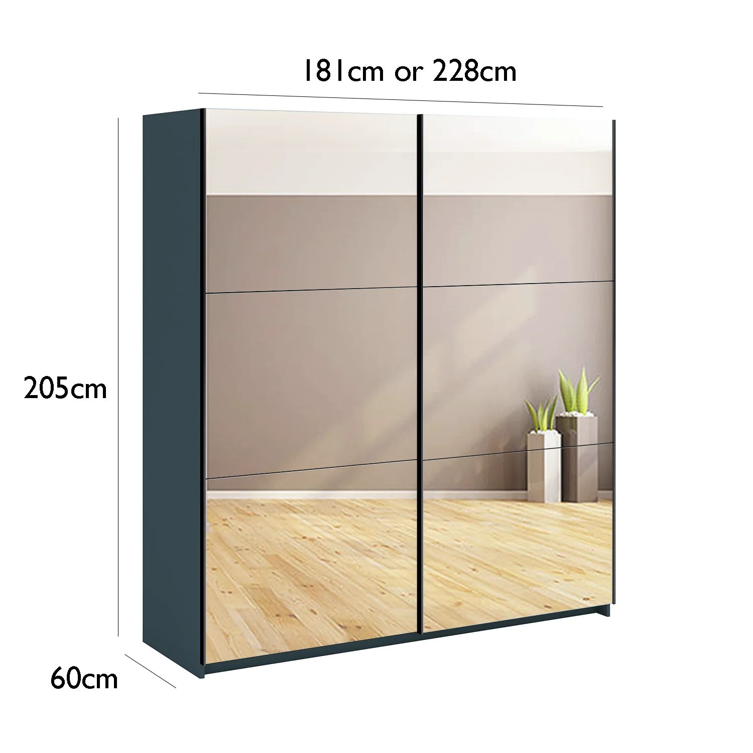 Thorvik Full Mirror Sliding Door Wardrobe with White or Graphote Carcase colour