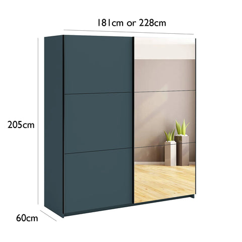 Thorvik Graphite Decor Sliding Door Wardrobe with Mirror - Dimensions