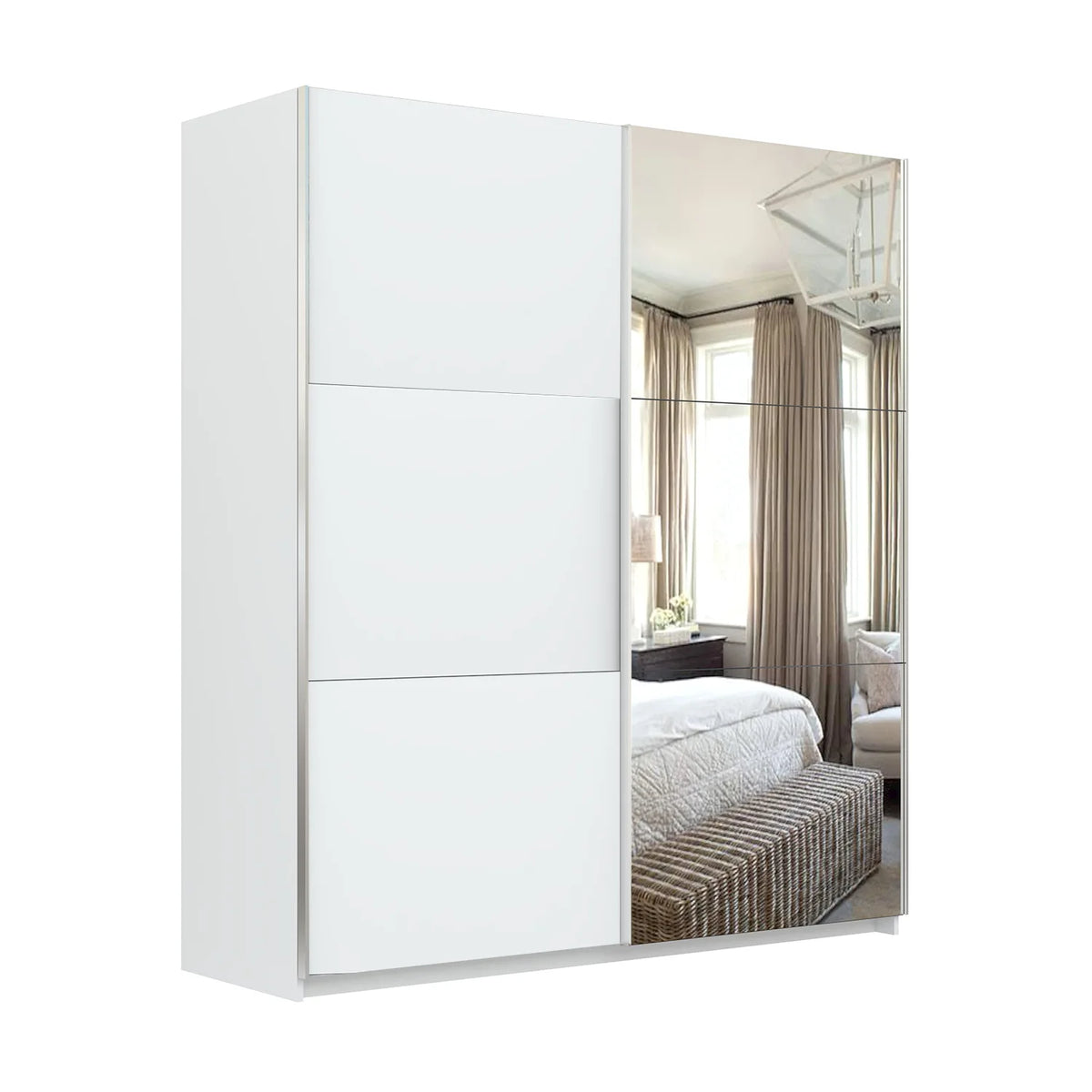 Thorvik White Decor Sliding Door Wardrobe with Mirror