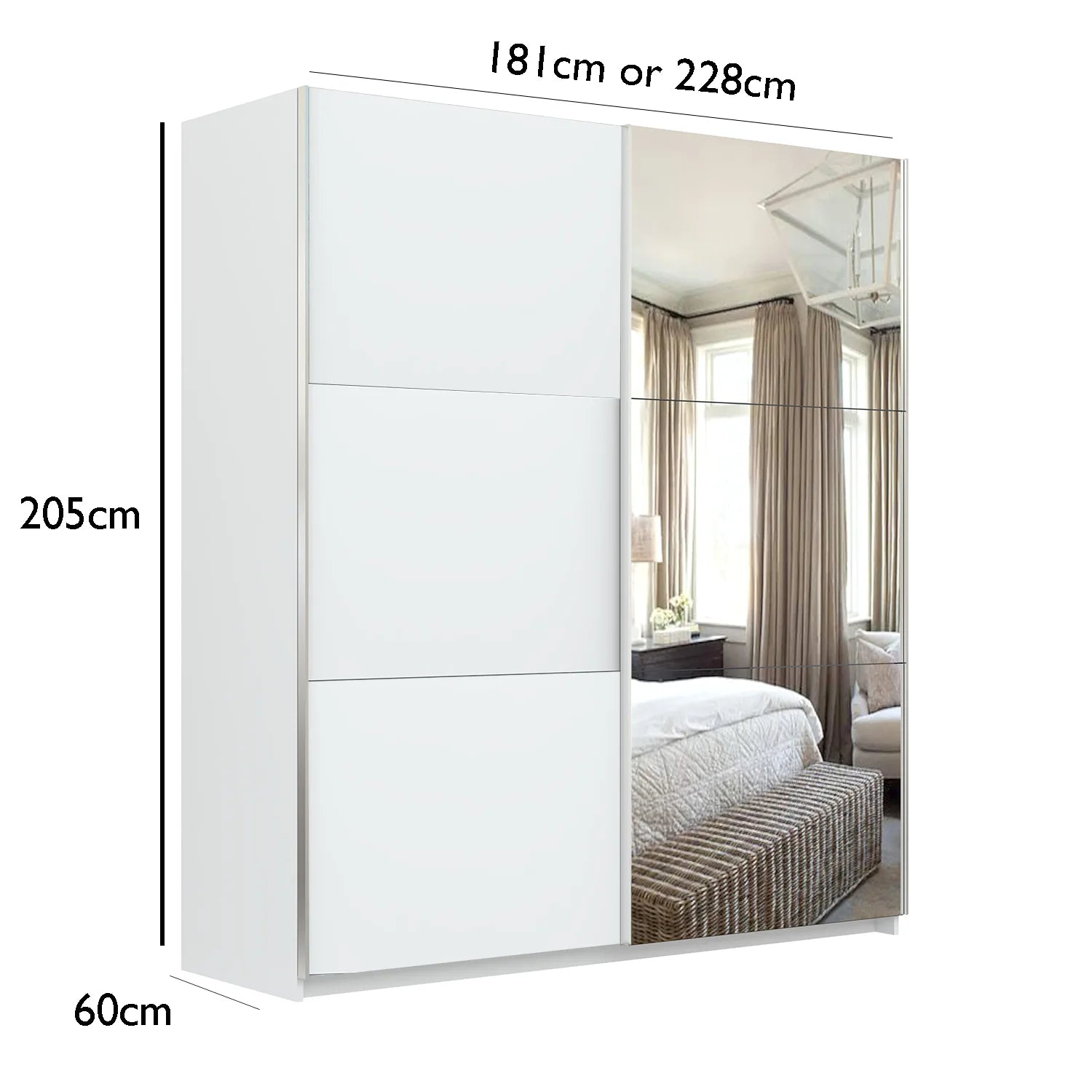 Thorvik White Decor Sliding Door Wardrobe with Mirror