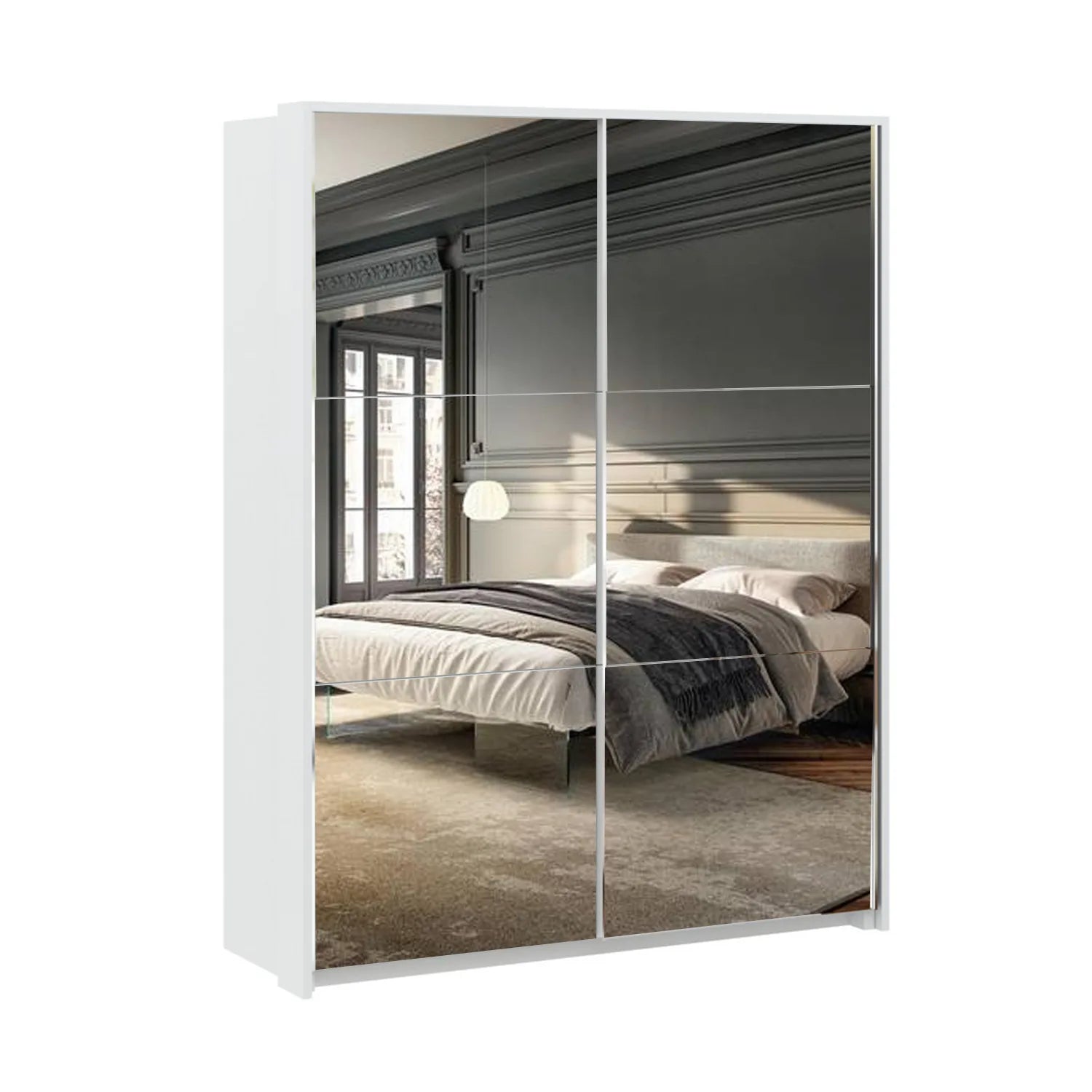 Lumea White Glass & Mirror Sliding Door Wardrobe with Passepartout Frame