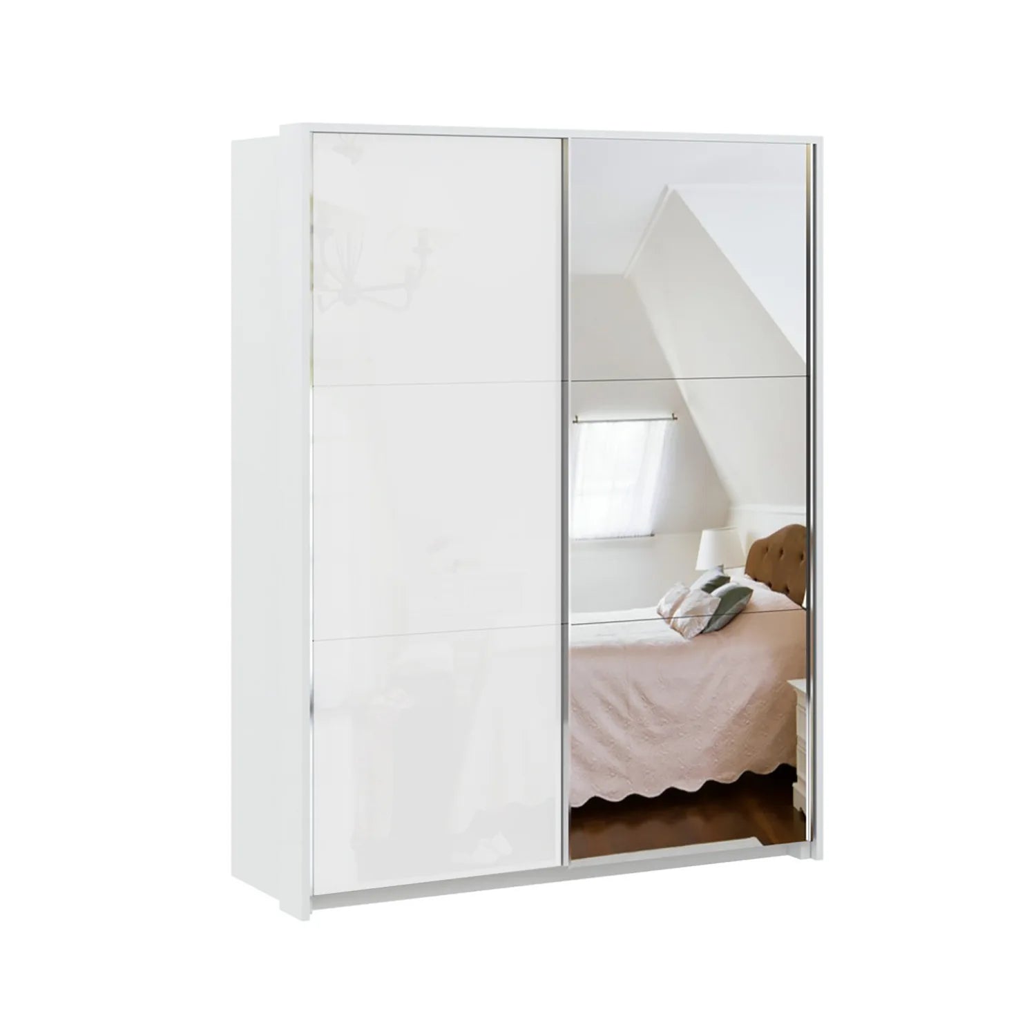 Lumea White Glass & Mirror Sliding Door Wardrobe with Passepartout Frame