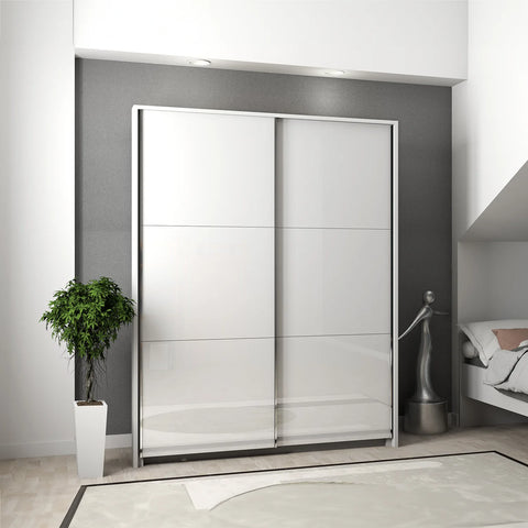 Lumea White Glass Sliding Door Wardrobe with Passepartout Frame