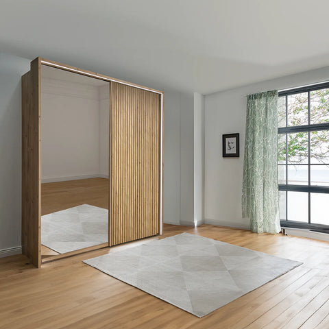 Tulsa Bianco Oak and Mirror Width Size 150cm and 200cm Height 217cm and 236cm