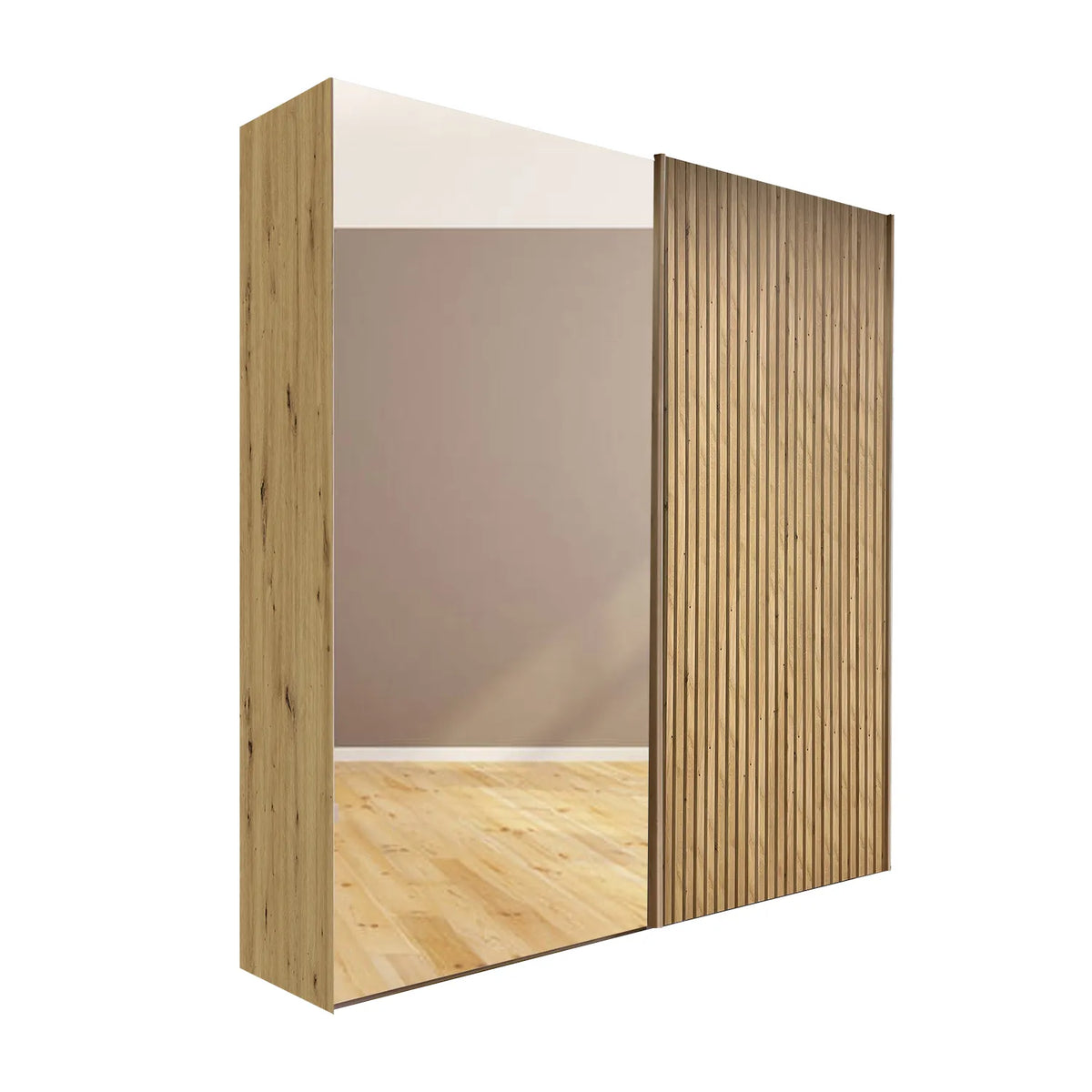 Tulsa Bianco Oak and Mirror Sliding Door Wardrobe