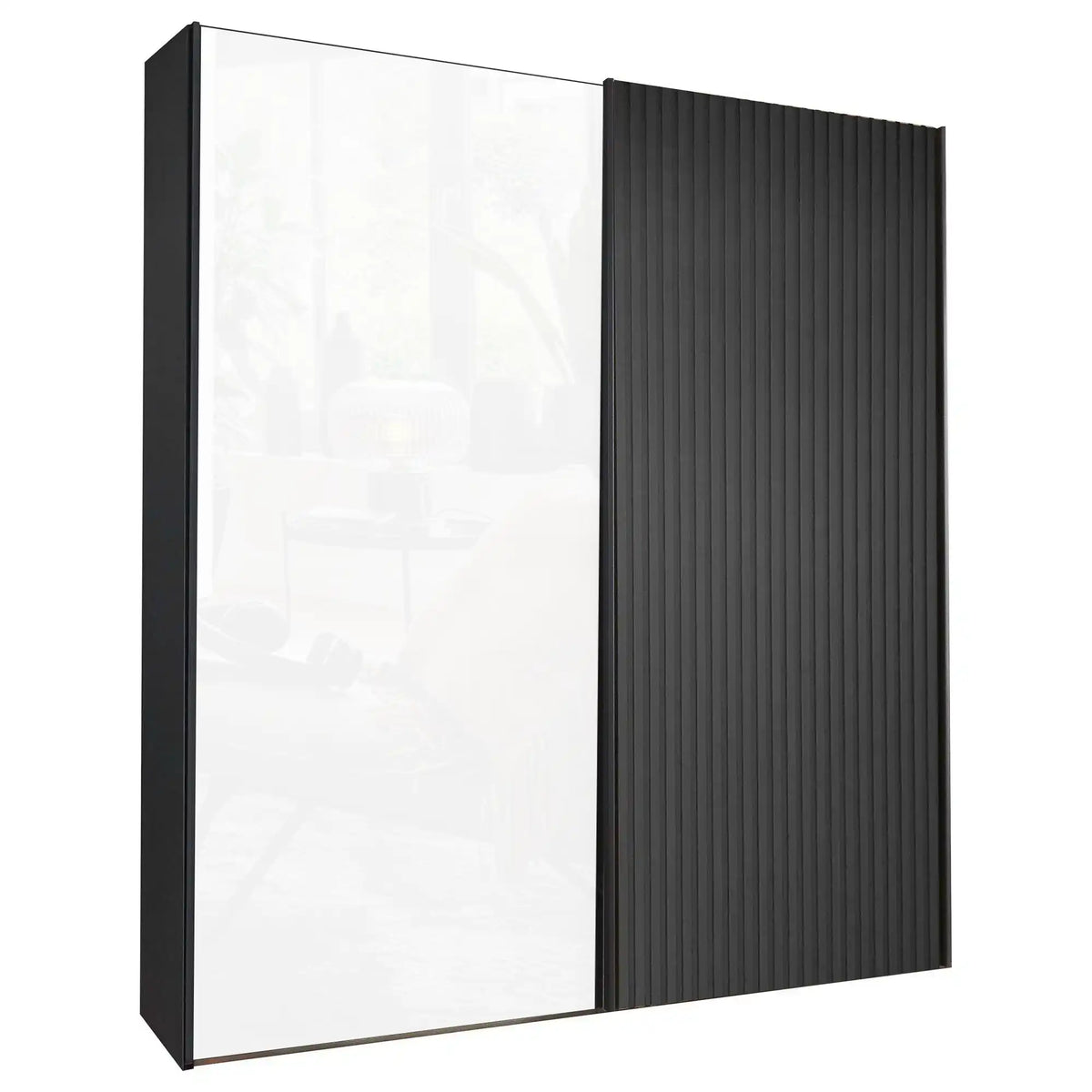 Tulsa White Glass Graphite Carcase Sliding Wardrobe