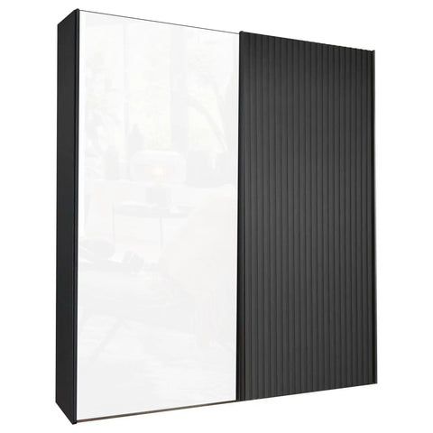 Tulsa White Glass Graphite Carcase Sliding Wardrobe