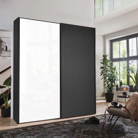 Tulsa White Glass Graphite Carcase 150cm Sliding Wardrobe