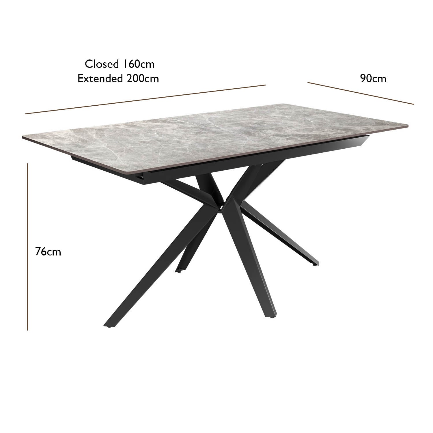 Lina 160-200cm Grey Gloss Ceramic Extending Dining Table