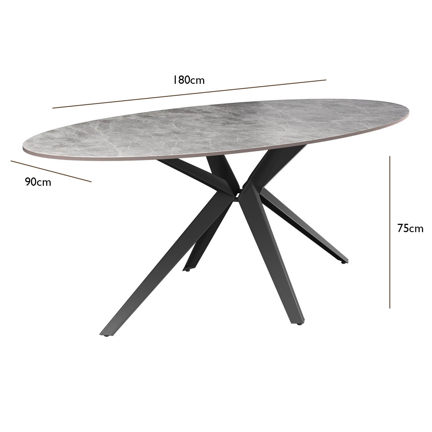 Lina 180cm Grey Gloss Ceramic Oval Dining Table