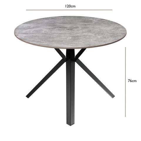 Lina 120cm Grey Gloss Ceramic Round Dining Table - Dimensions 