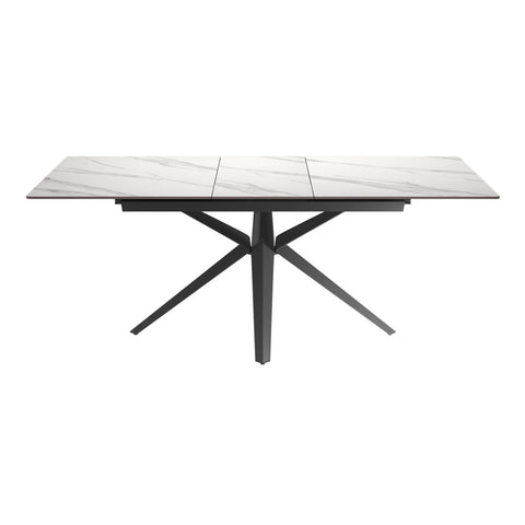 Lina 160-200cm White Gloss Ceramic Extending Dining Table with Grey Chairs - Front View of Table Extended