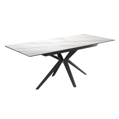 Lina 160-200cm White Gloss Ceramic Extending Dining Table with Grey Chairs - Table Extended 