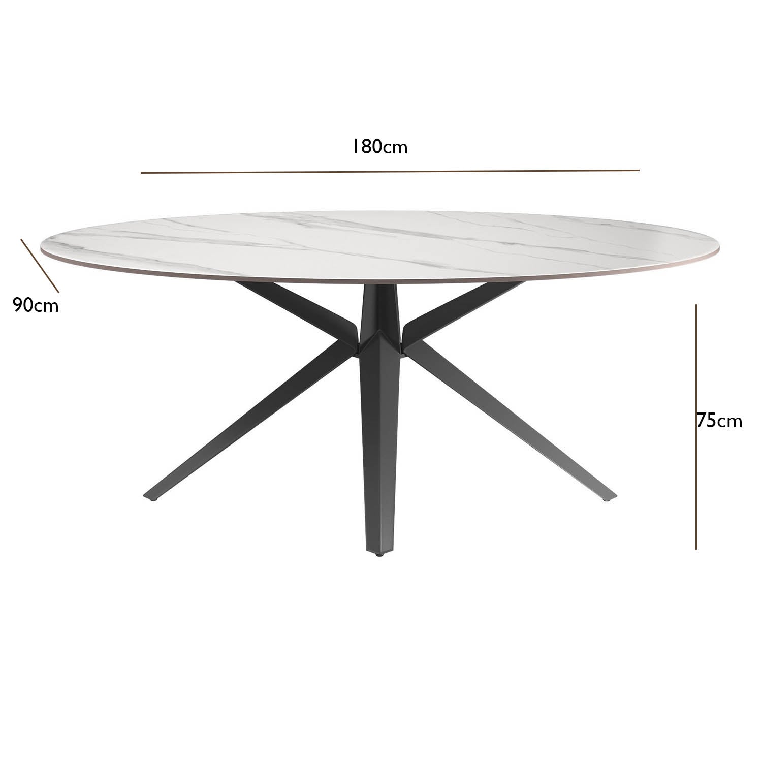 Lina 180cm White Gloss Ceramic Oval Dining Table