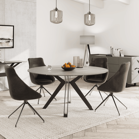 Falcon 130cm Grey Sintered Stone Round Dining Table Set