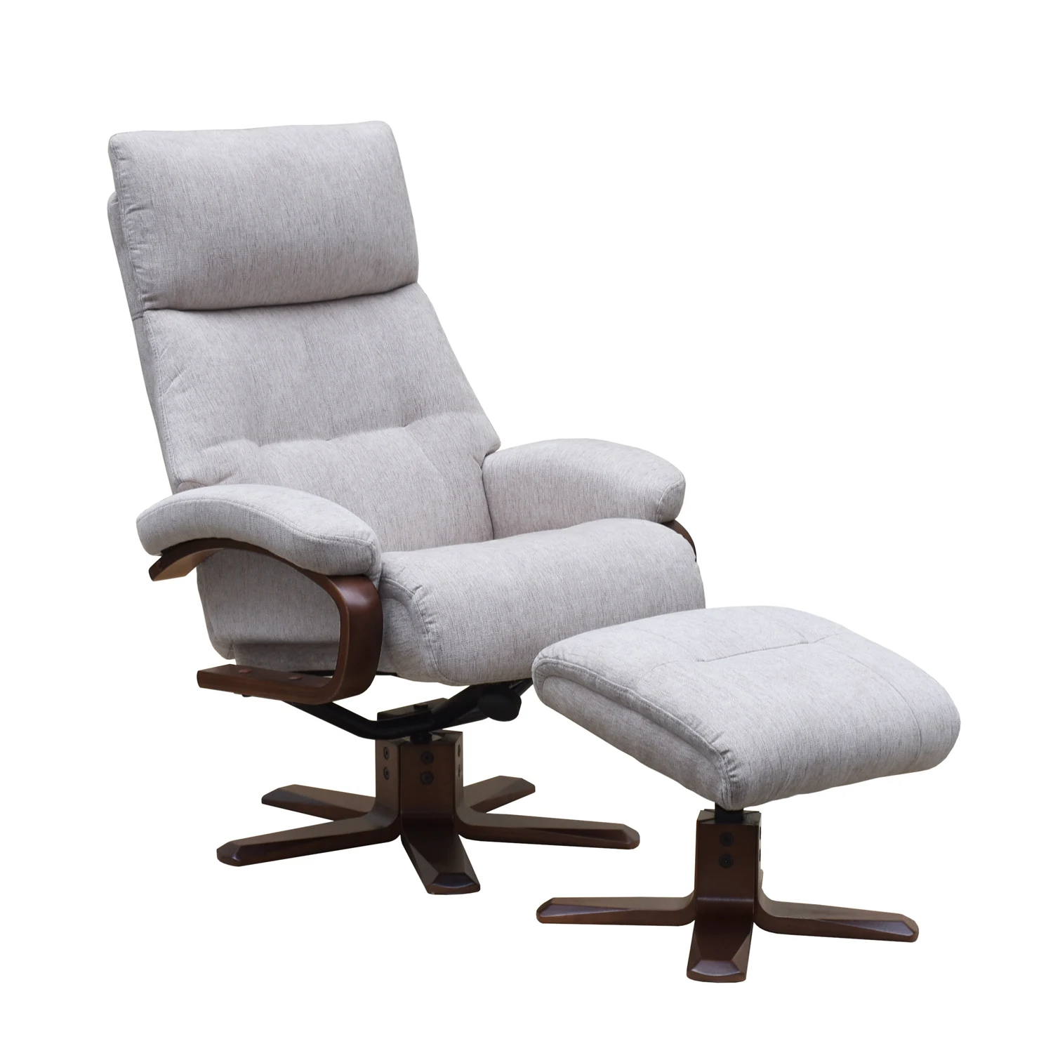 Valencia Fabric Swivel Recliner Chair with Footstool, also available in Forest Green and Beige - Beige Recliner Chair 