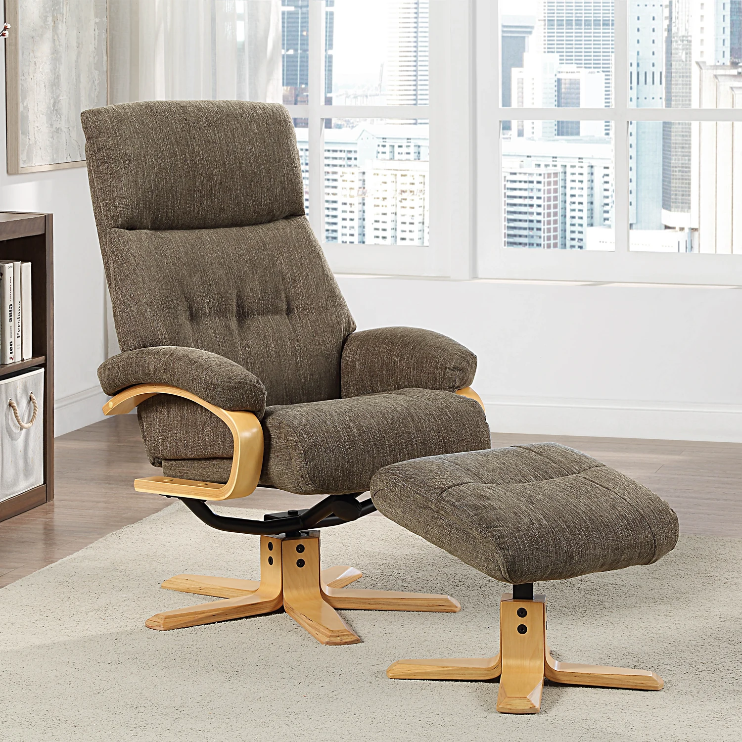 Valencia Fabric Swivel Recliner Chair with Footstool, also available in Forest Green and Beige - Forest Green Lifestyle Recliner Chair 