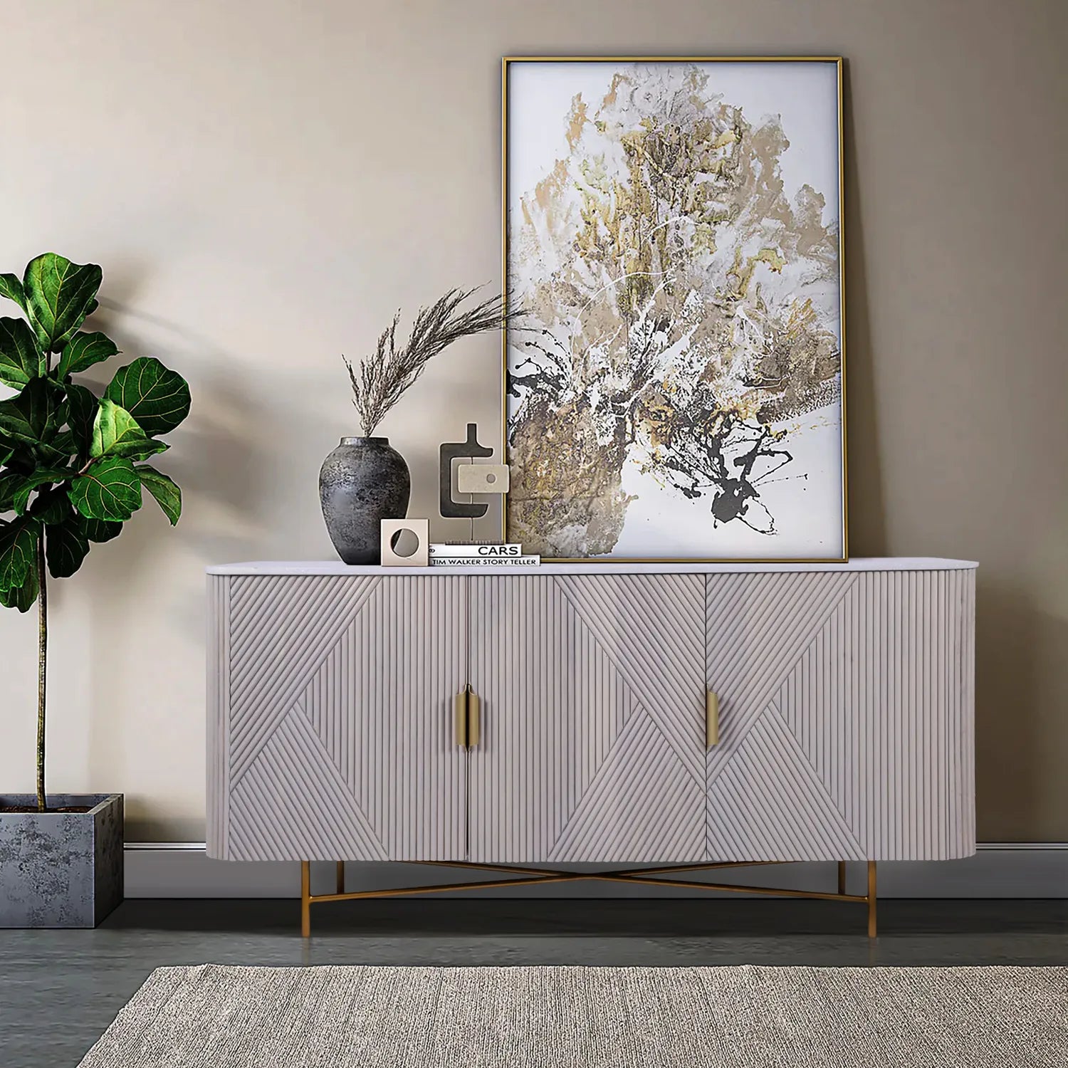 Valencia Marble Mango Wood 3 Door Sideboard