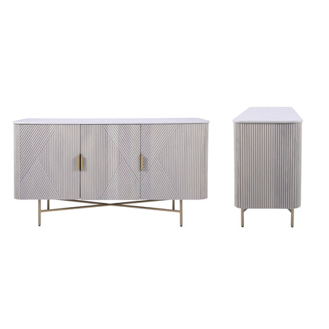 Valencia Marble Mango Wood 3 Door Sideboard, matching furniture available - Front and Side View 