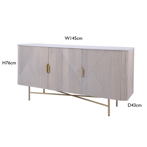 Valencia Marble Mango Wood 3 Door Sideboard, matching furniture available - Dimensions