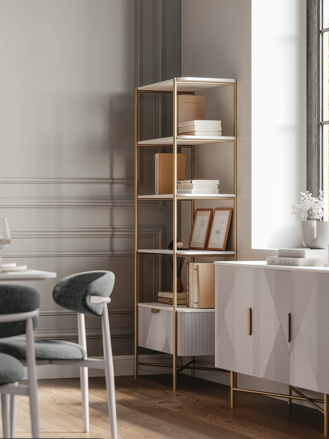 Valencia Marble Mango Wood Bookshelf with Drawers