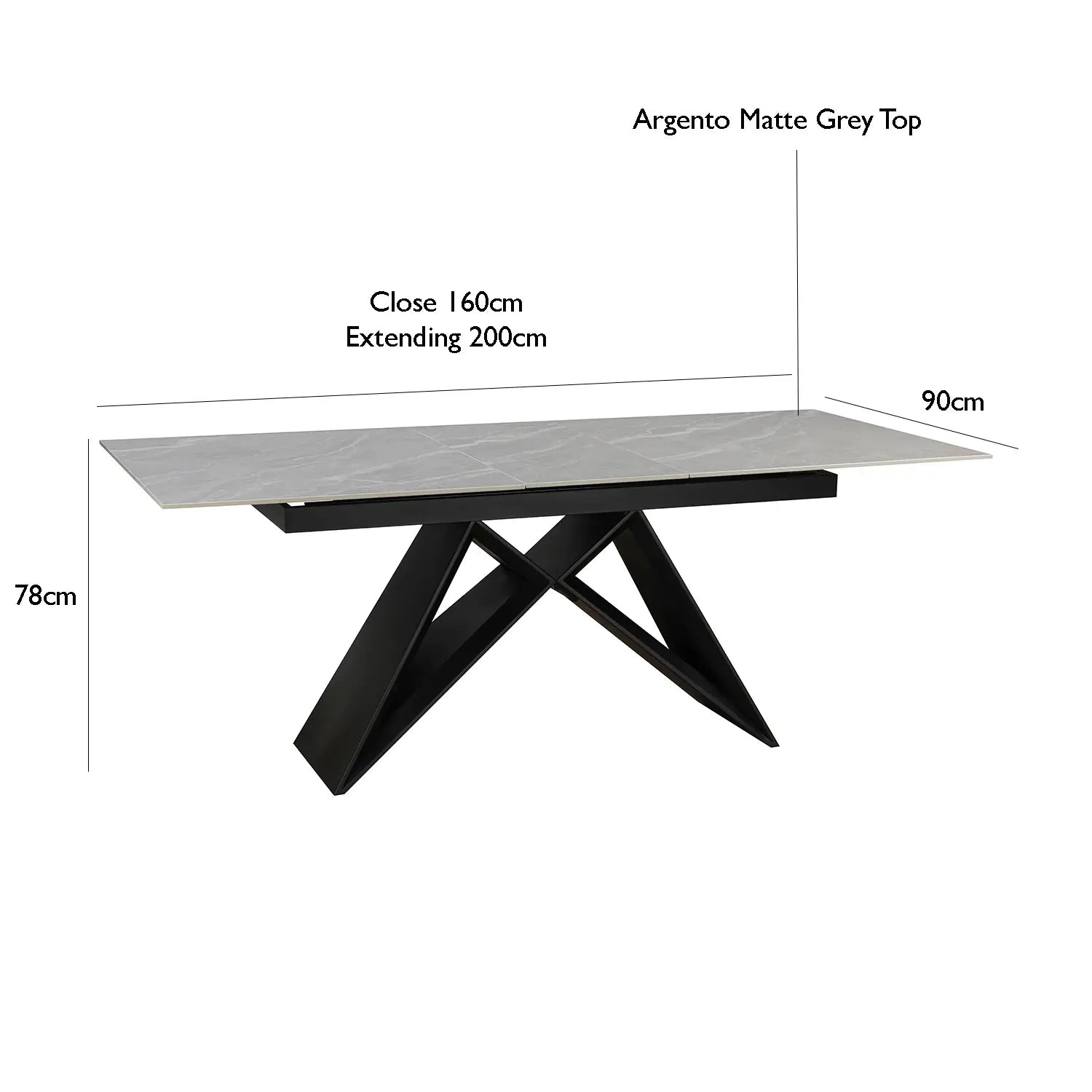 Valentino Argento Grey Ceramic Extending Dining Table