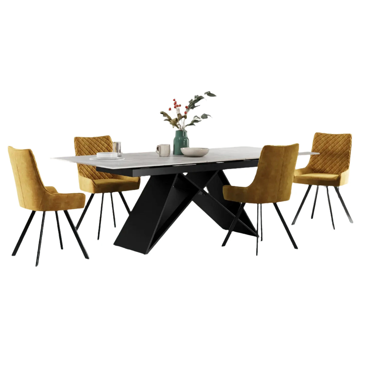 Valentino Argento Grey Ceramic Extending Dining Table with 4 chairs