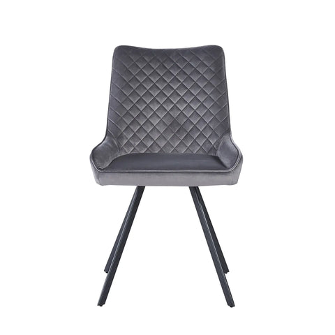 Valentino Grey Plush Velvet Modern Dining Chairs with Black Legs