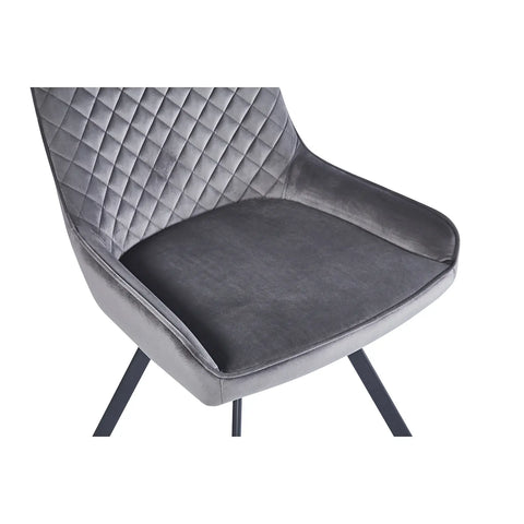 Valentino Grey Plush Velvet Dining Chairs with Diamond Stitch Design - Seat