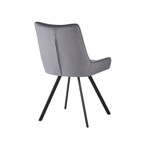 Valentino Grey Plush Velvet Modern Dining Chairs with Black Legs - Back
