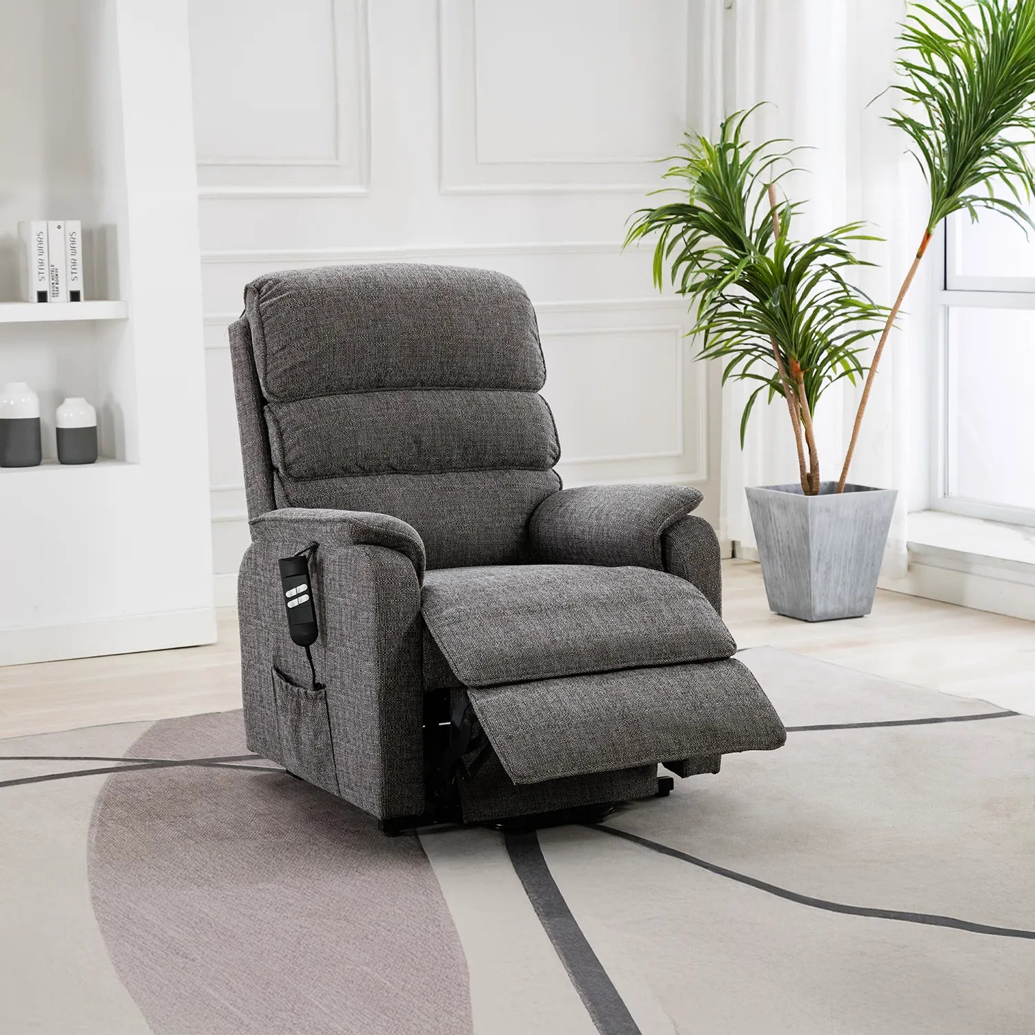 Valencia Lisbon Grey Fabric Double Motor Rise and Recline Chair