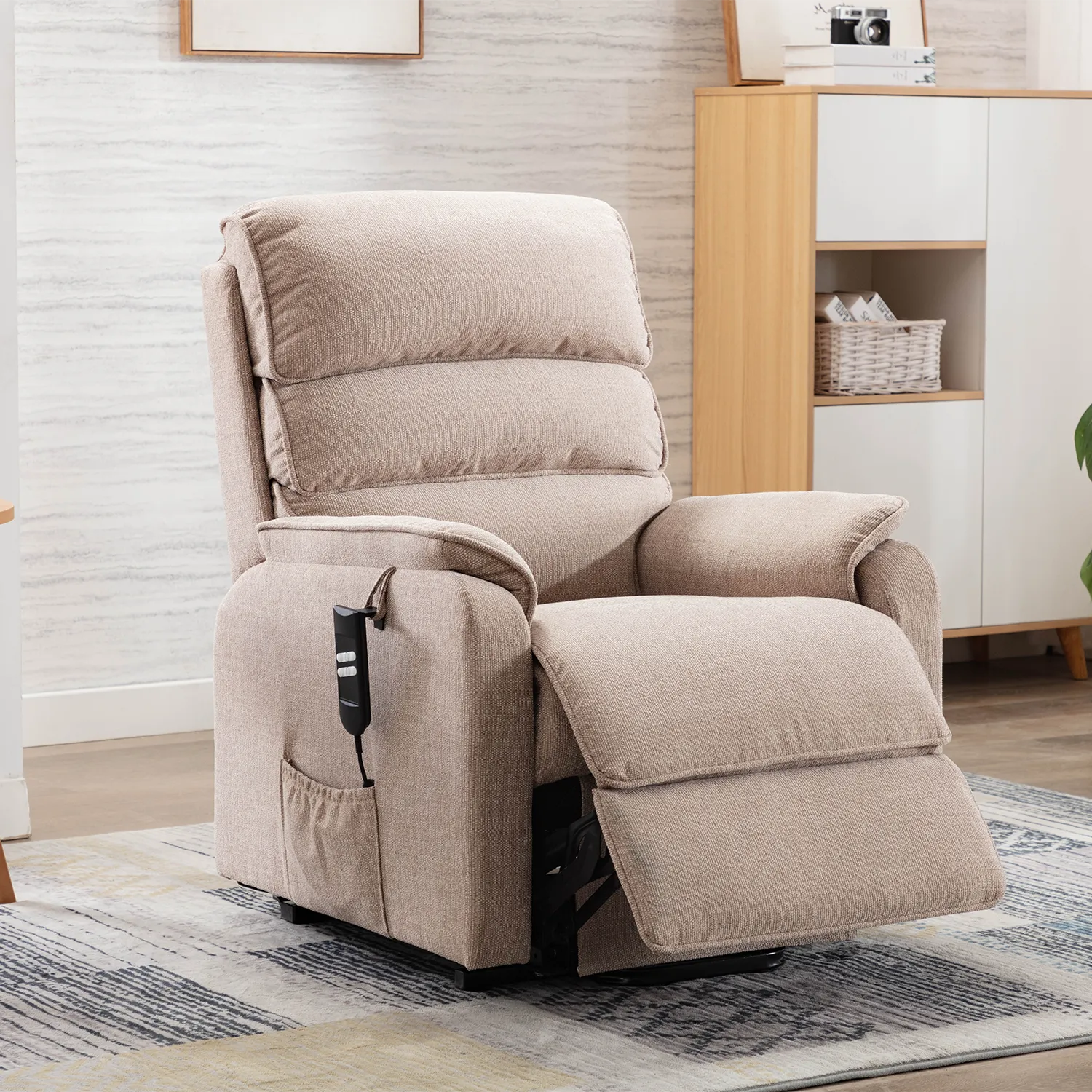 Valentino Lisbon Cream Fabric Double Motor Rise and Recline Chair